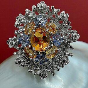 Natural Citrine Tanzanite 925 Sterling Silver Ring Size 8